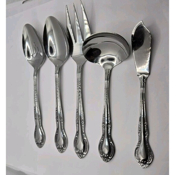 Columbia Beaded Handle Stainless Steel Flatware Serving Set 5 pcs. - Picture 4 of 11